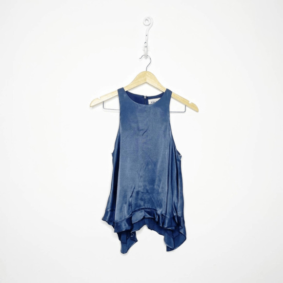 Line + Dot Musee Frill Tank Top Navy blue silk asymmetric sleeveless Womens XS - Picture 1 of 8